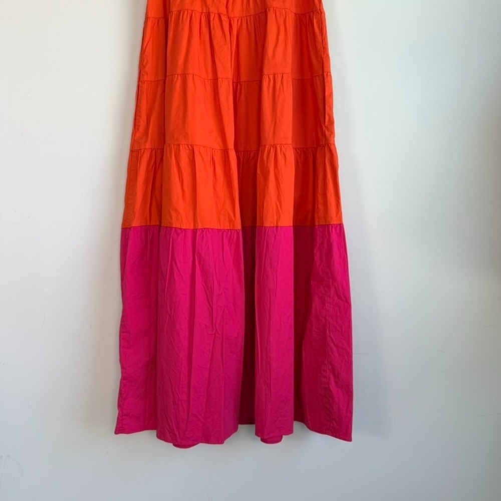 Donna Morgan Tiered Maxi Dress Size 6 Travel Cotton Colorblock Pink Orange - Picture 6 of 8
